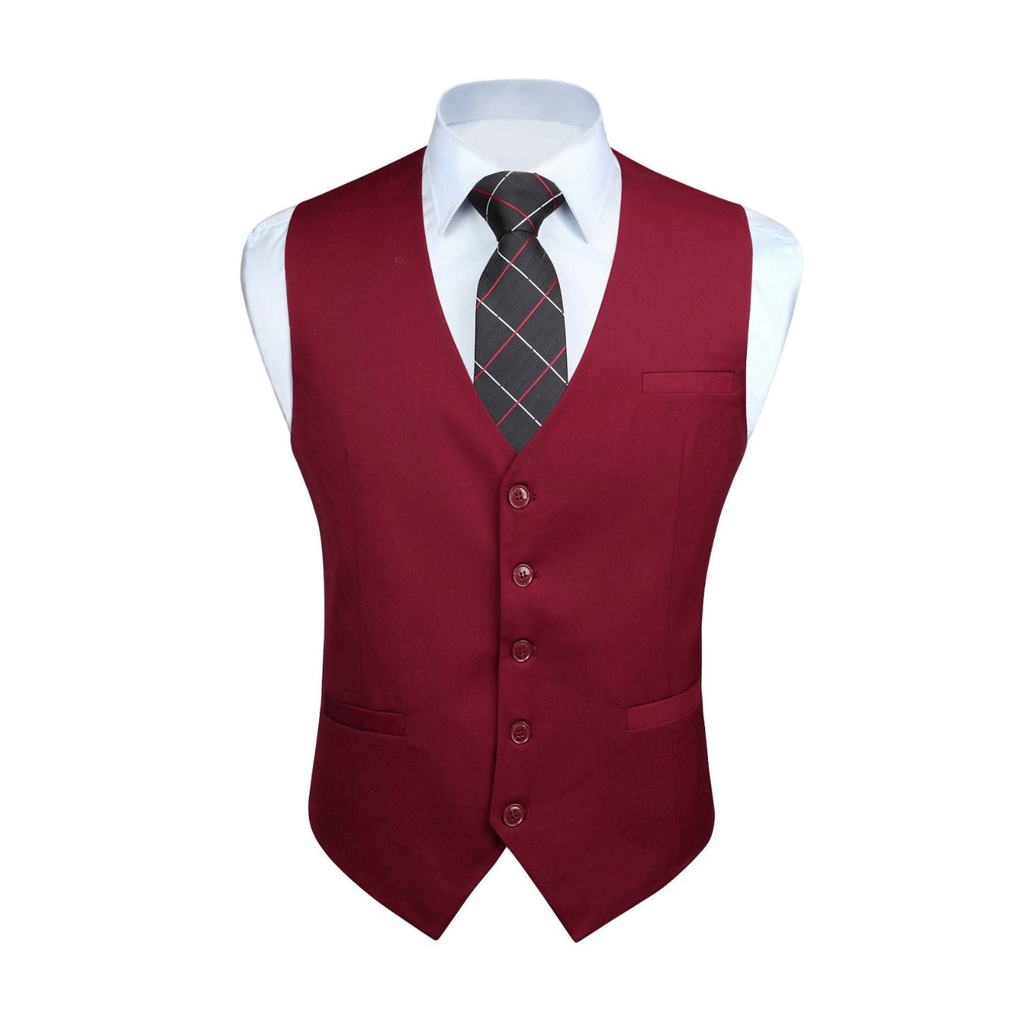 Hisdern Men's Burgundy Satin Suit Vest Formal Wear