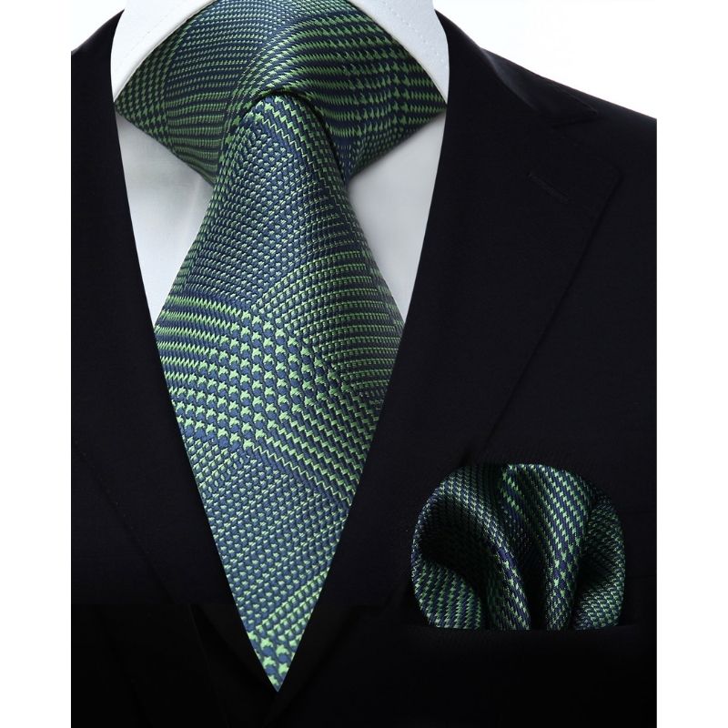 Hisdern Green Navy Blue Plaid Business Tie Set