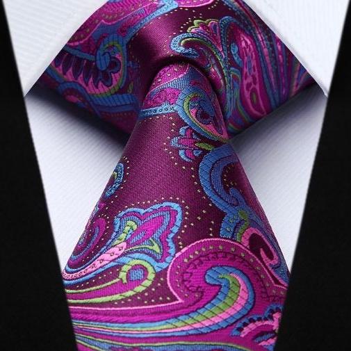 Hisdern Hot Pink Blue Paisley Tie Set For Groomsmen