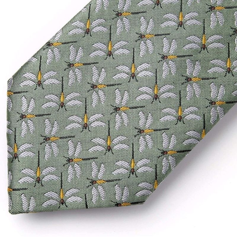 Hisdern Mint Green Dragonfly Print Men's Suit Tie Set