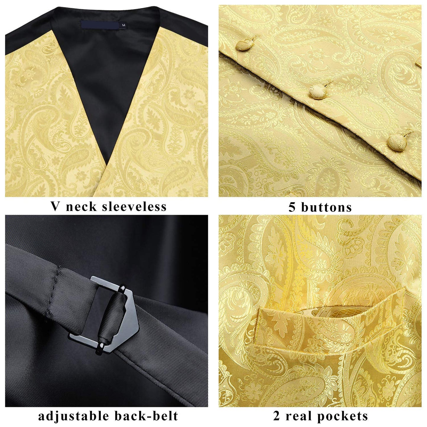 Hisdern Men's Yellow Paisley Vest Tie Set For Weddings Anniversary