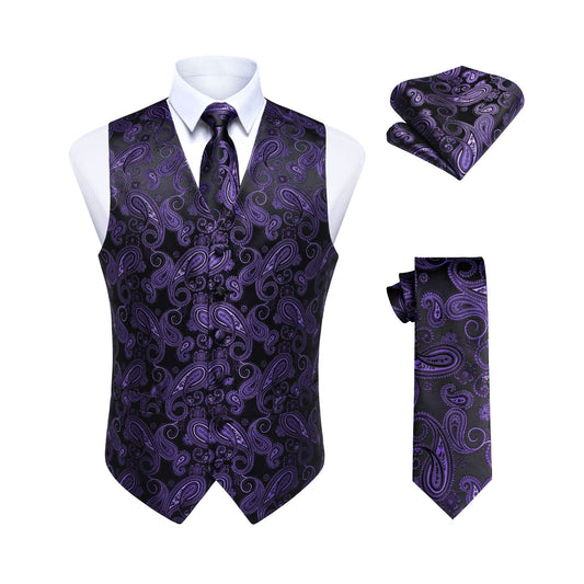 Hisdern Purple Wrinkle-Resistant Stretch Cotton Business Vest for Office Suits