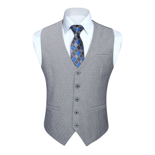 Hisdern Men's Light Grey Satin Suit Vest Formal Wear
