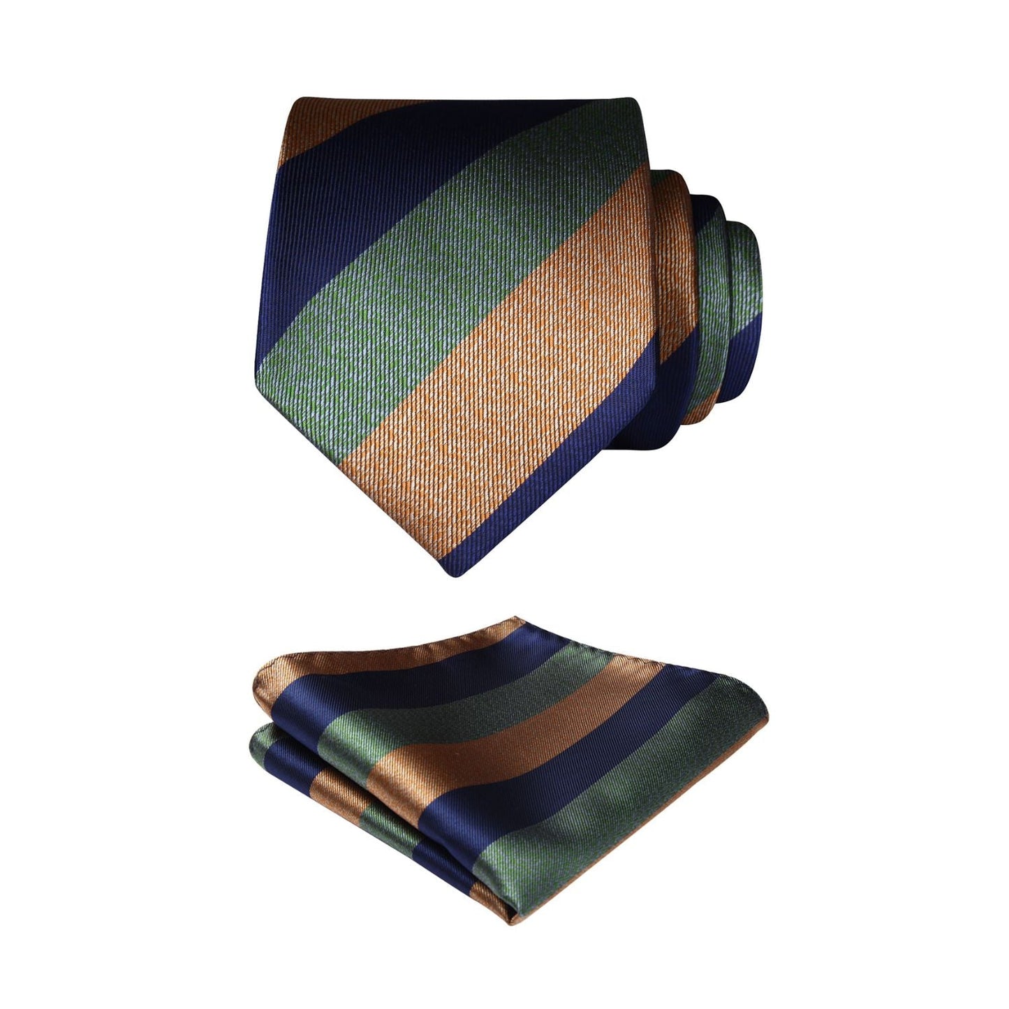 Hisdern Navy Green Tan Striped Business Tie Set
