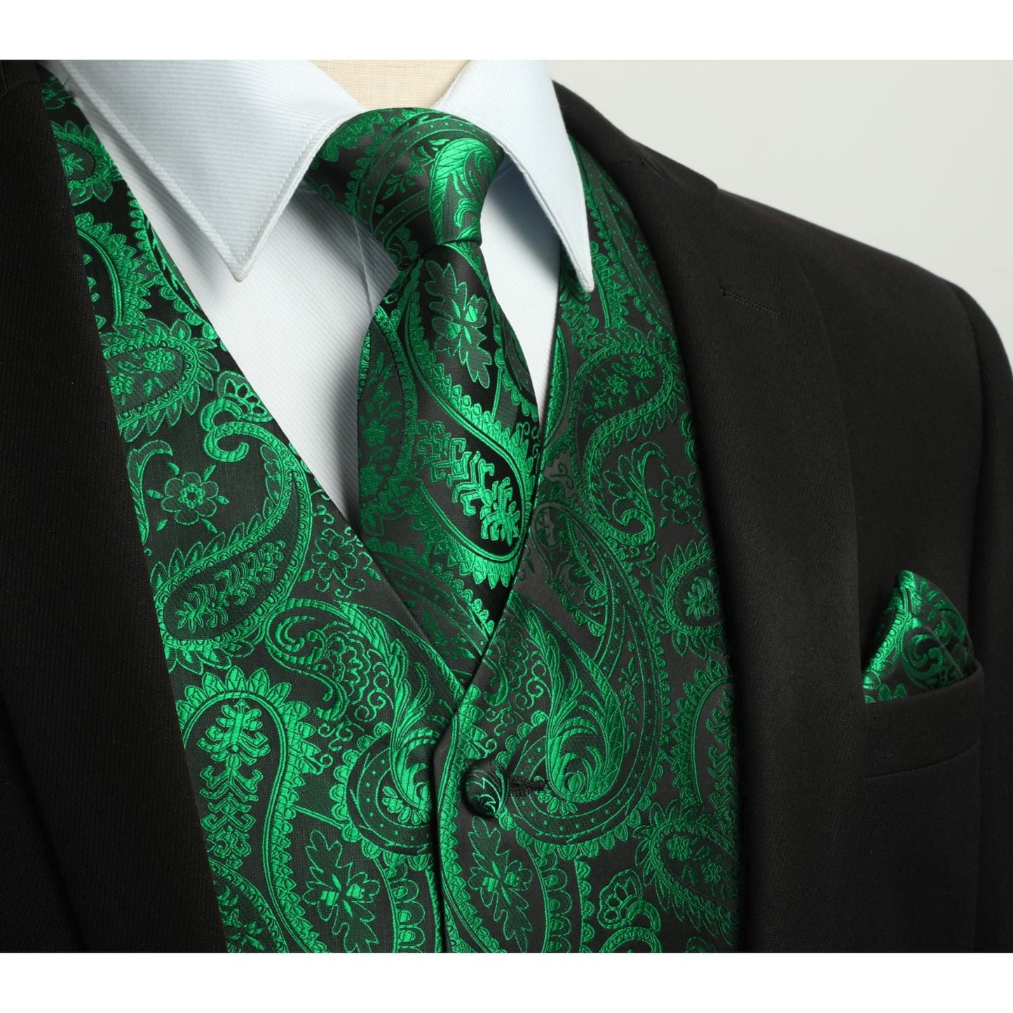Hisdern Men's Green Paisley Suit Vest Tie Set Formal Wear