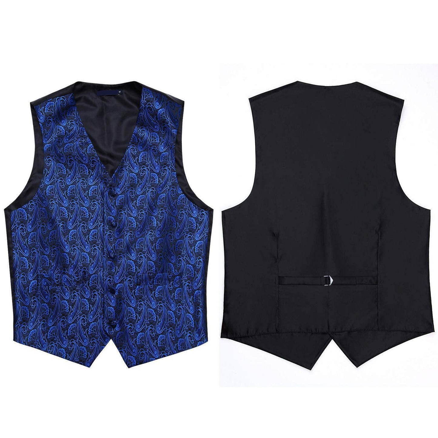 Hisdern Men's Blue Black Paisley Vest Tie Set For Weddings