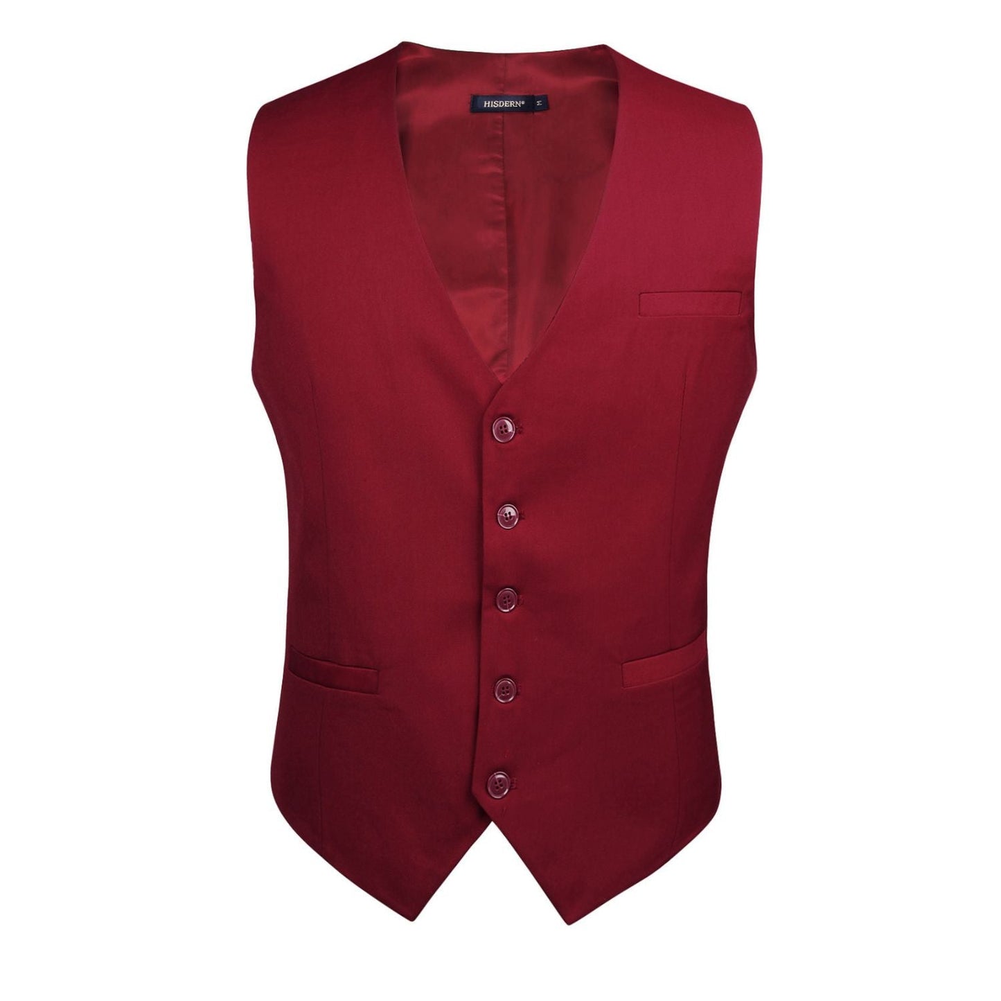 Hisdern Men's Burgundy Satin Suit Vest Formal Wear