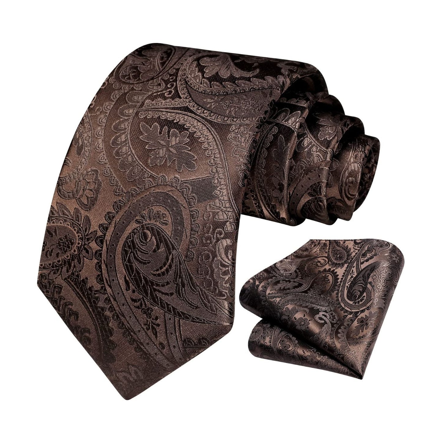 Hisdern Cocoa Brown Paisley Tie Set For Formal Wear