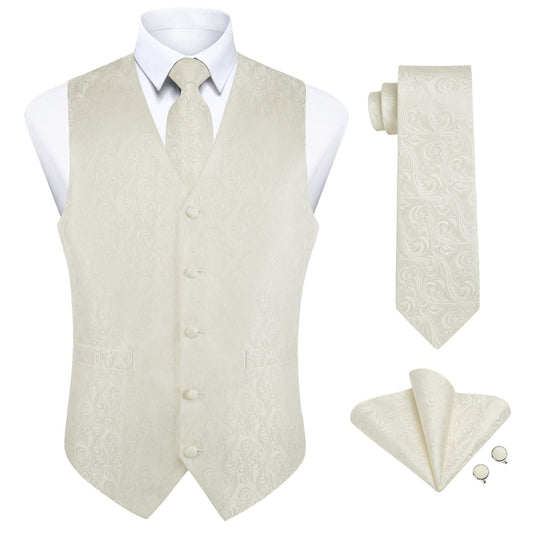 Hisdern Men's Beige Paisley Vest Tie Set For Weddings
