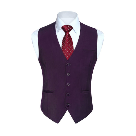Hisdern Men's Purple Satin Suit Vest Formal Wear
