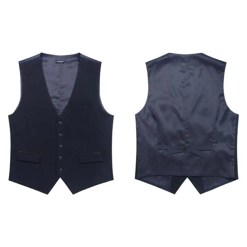 Hisdern Men's Navy Blue Satin Suit Vest Formal Wear