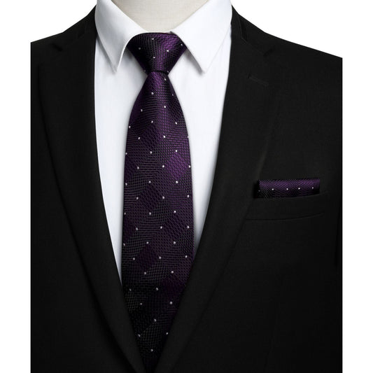 Hisdern Purple Plaid Tie Set For Groomsmen