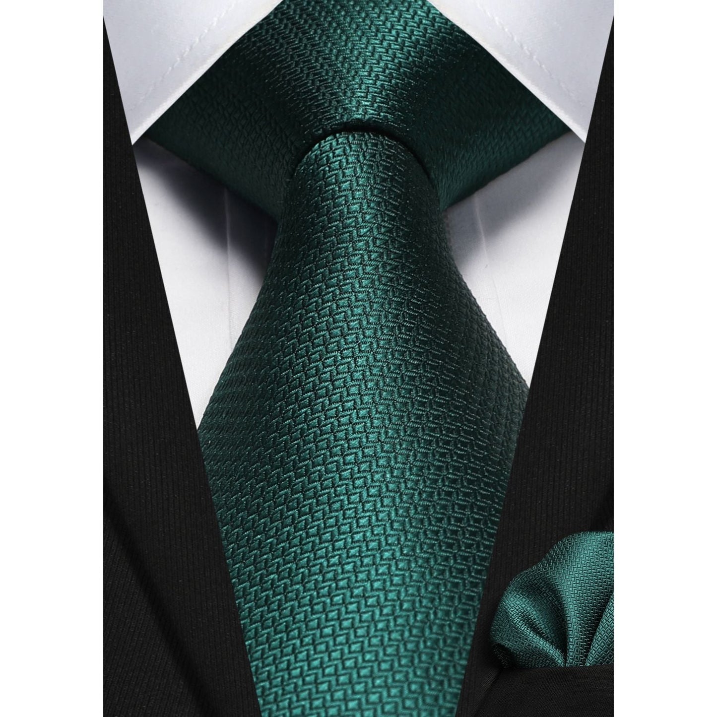 Hisdern Green Plaid Pocket Square With Matching Tie