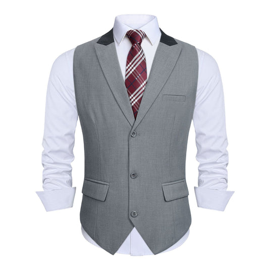 Hisdern Men's Light Grey Satin Suit Vest with Lapel Formal Wear