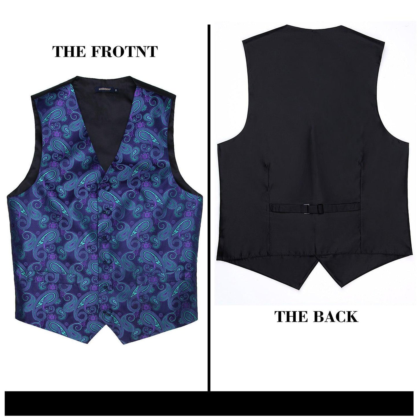 Hisdern Men's Purple Green Paisley Vest Tie Set For Weddings