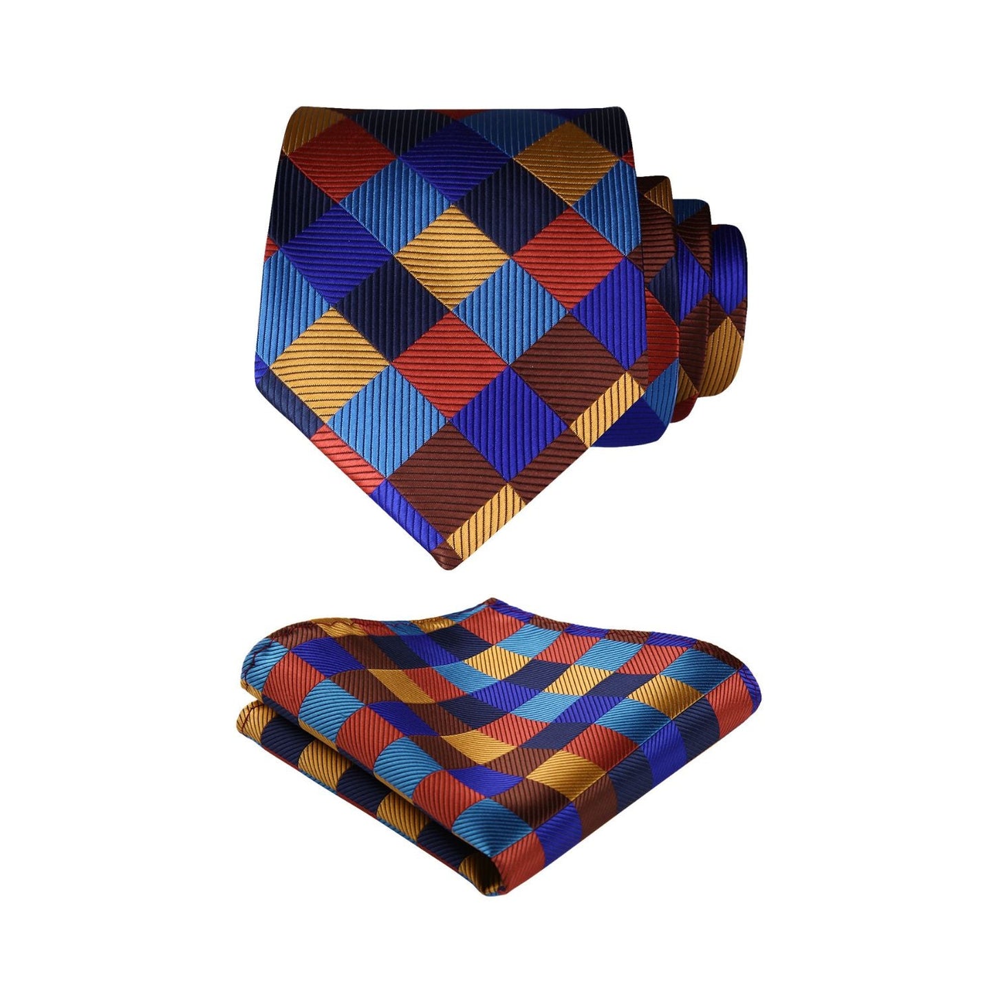 Hisdern Orange Blue Brown Plaid Wedding Accessories Set