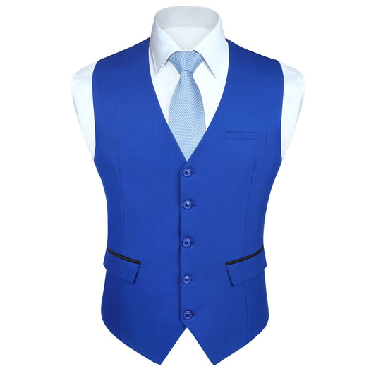 Hisdern Men's Royal Blue Satin Suit Vest Formal Wear