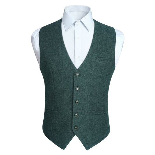 Men's Green Black Satin Suit Vest Formal Wear