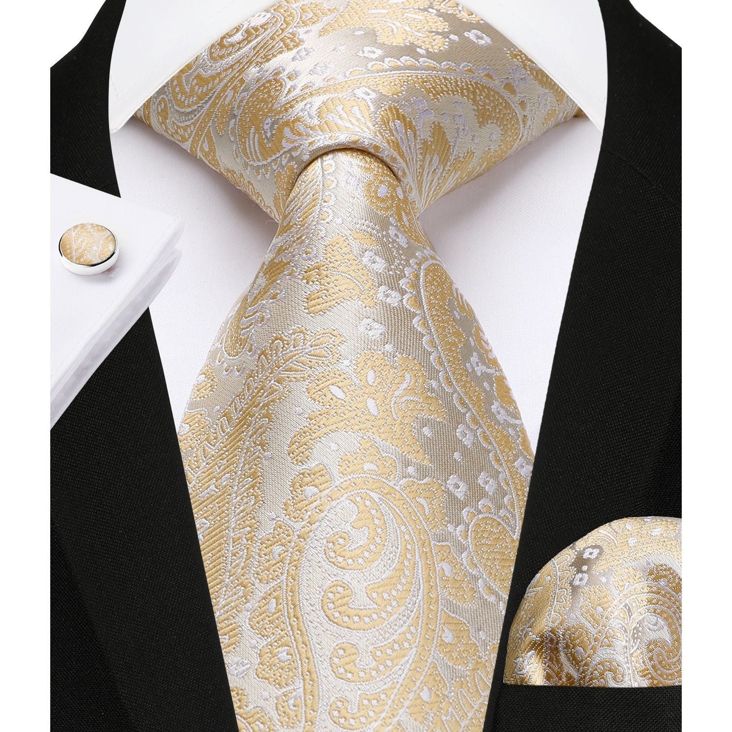 Hisdern Men's Champagne Gold Paisley Vest Tie Set For Weddings