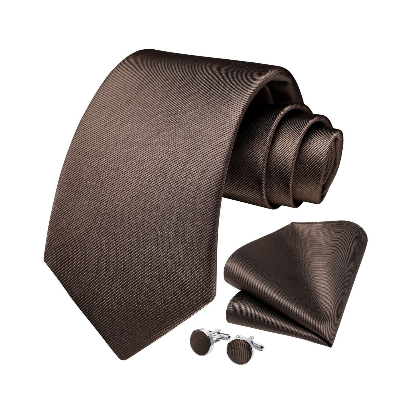 Hisdern Brown Solid Wedding Accessories Set with Cufflinks