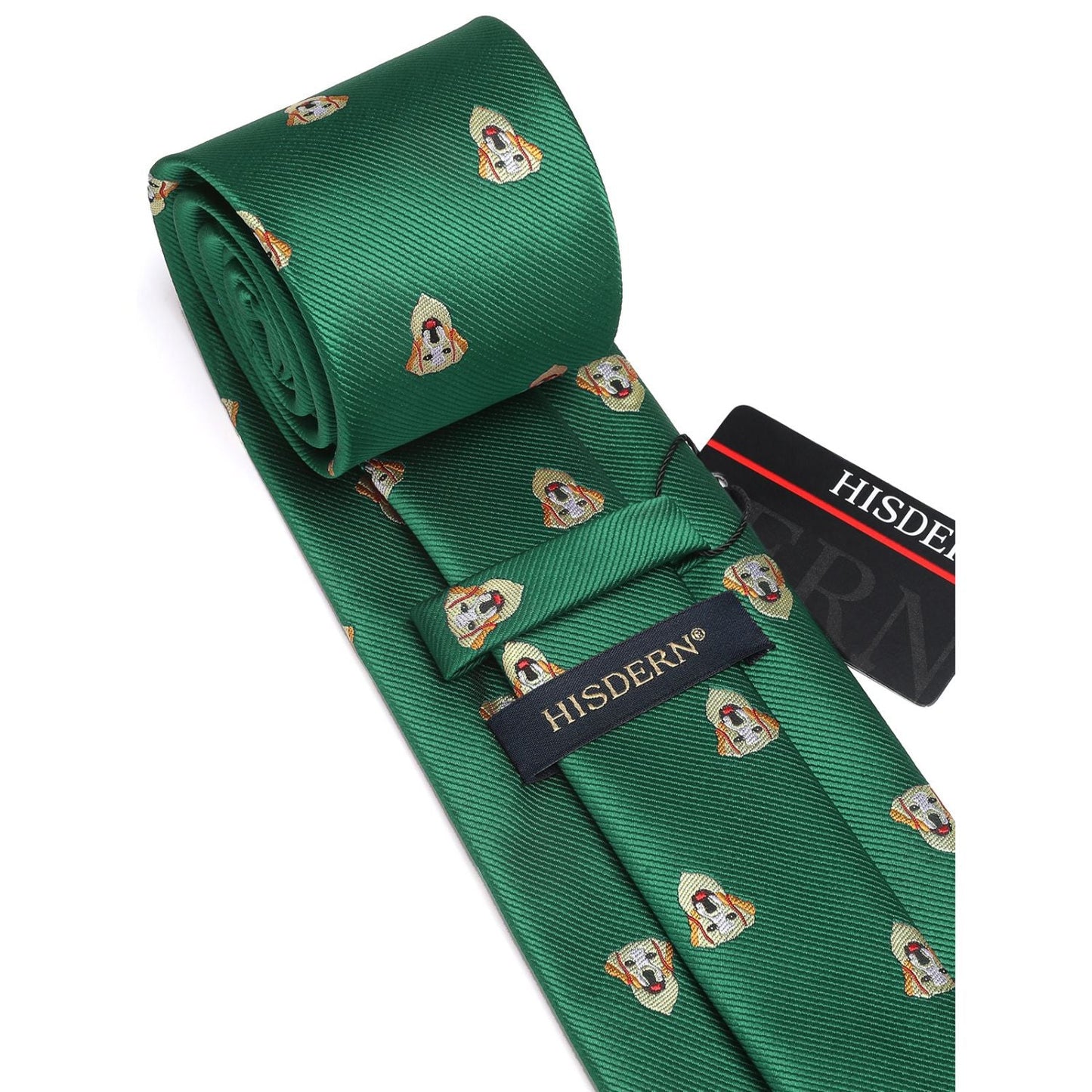 Hisdern Green Golden Retriever Cute Pattern Tie Set