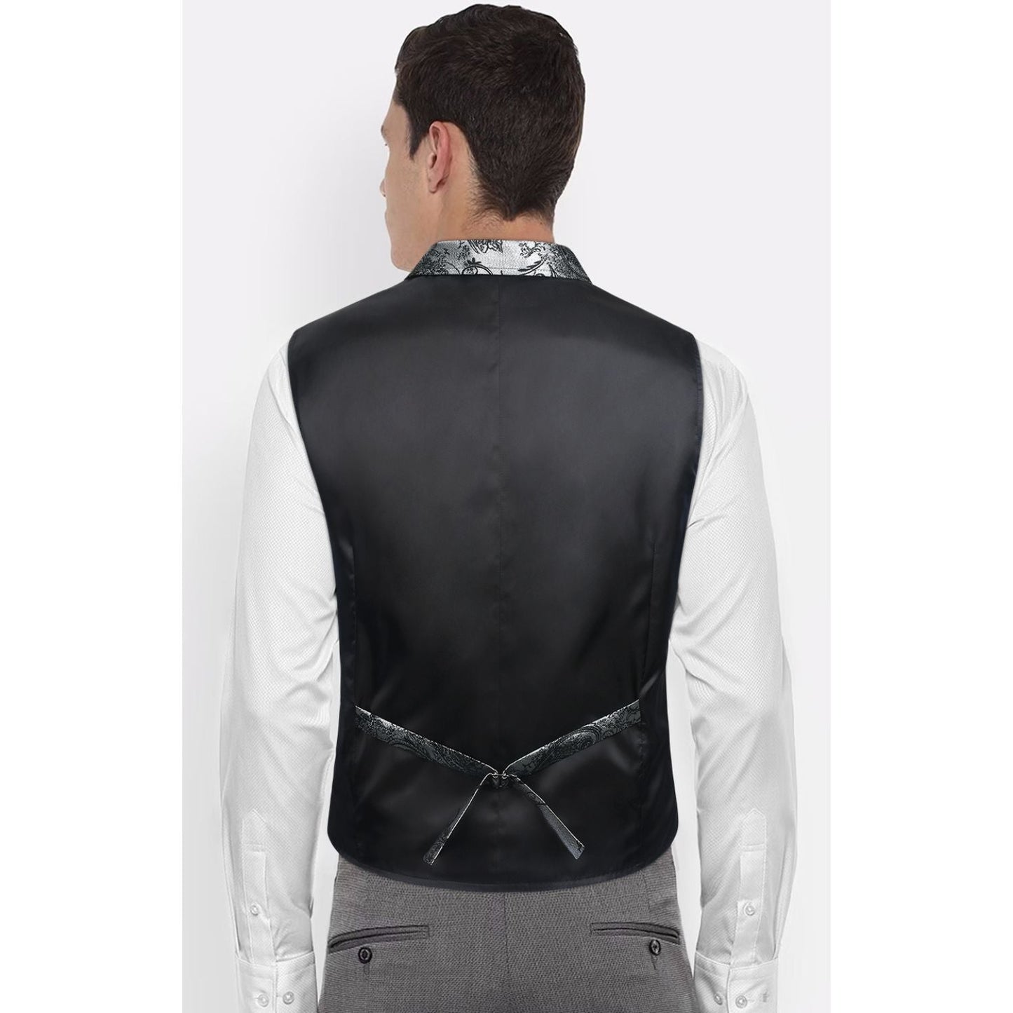 Hisdern Gothic Men's Formal Vest Silver Black Lapel Party Coat