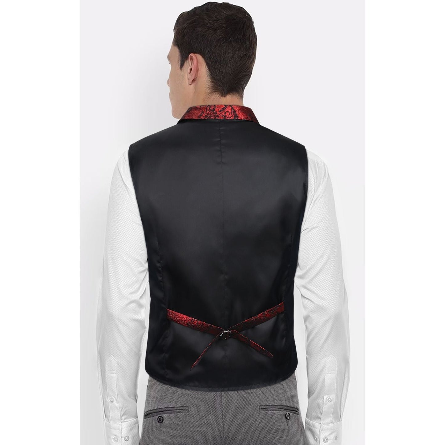 Hisdern Gothic Men's Formal Vest Silver Red Black Lapel Party Coat