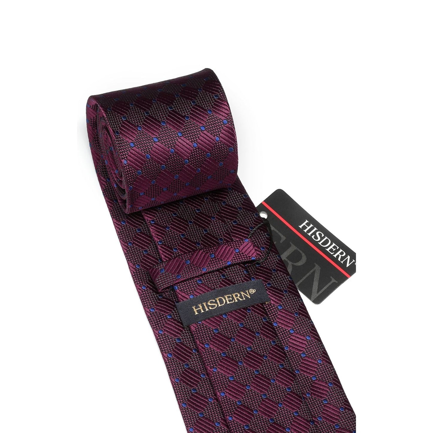 Hisdern Red Plaid Wedding Accessories Set with Cufflinks Clip