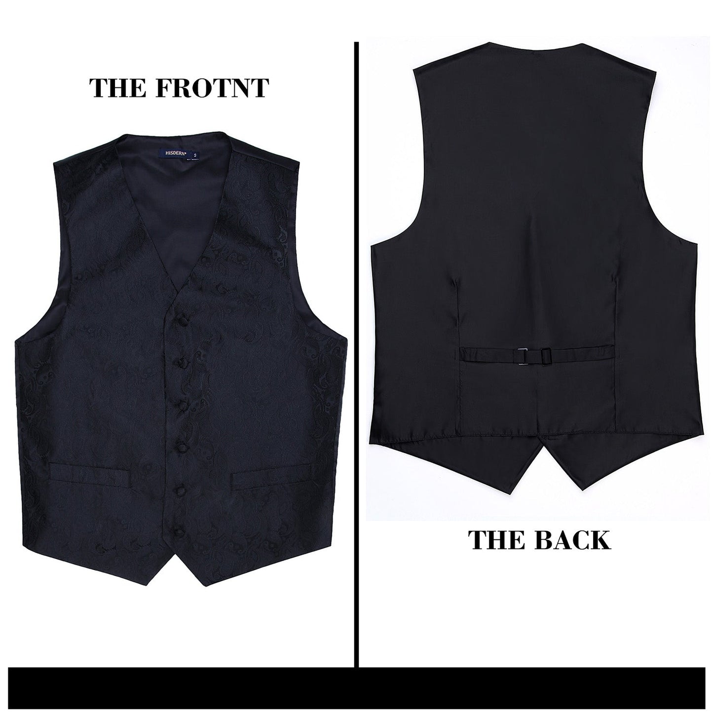 Hisdern Men's Black Paisley Vest Tie Set For Weddings