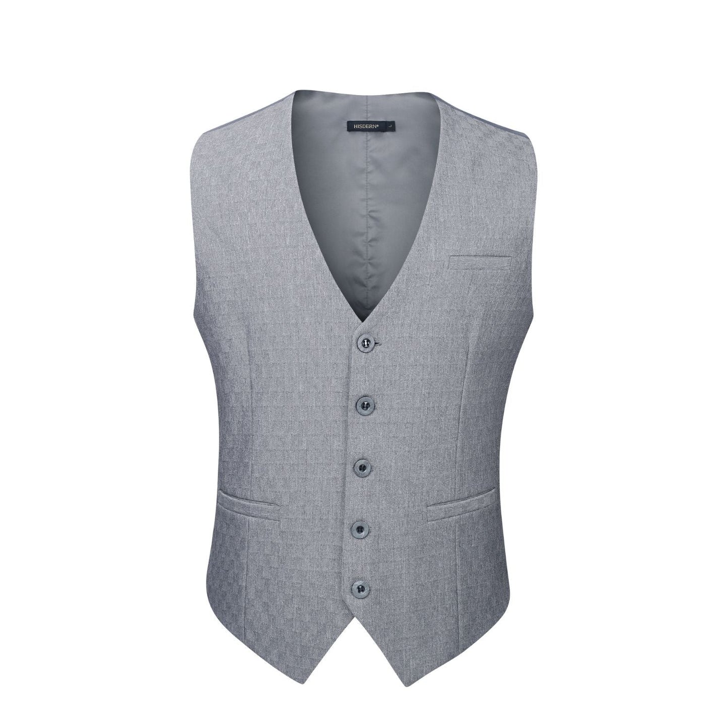 Hisdern Men's Light Grey Satin Suit Vest Formal Wear