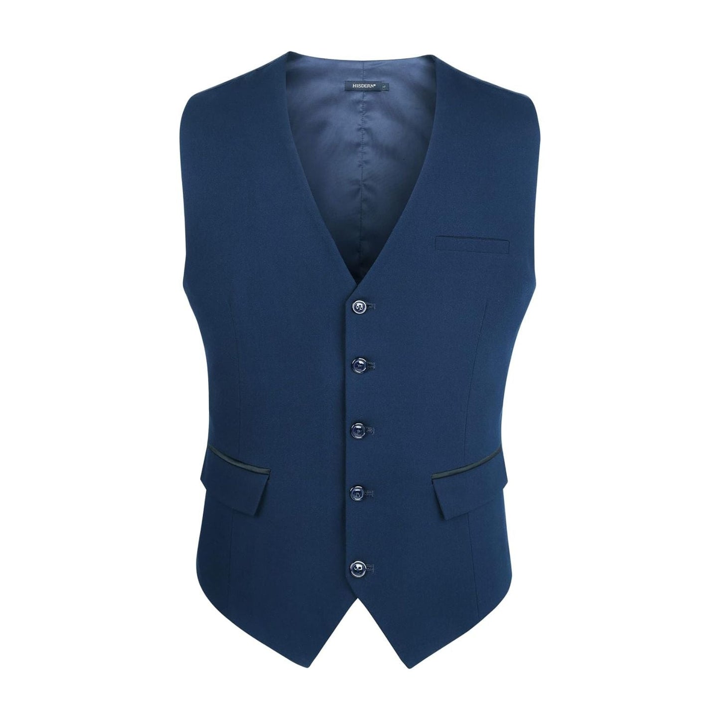 Hisdern Men's Dark Blue Satin Suit Vest Formal Wear