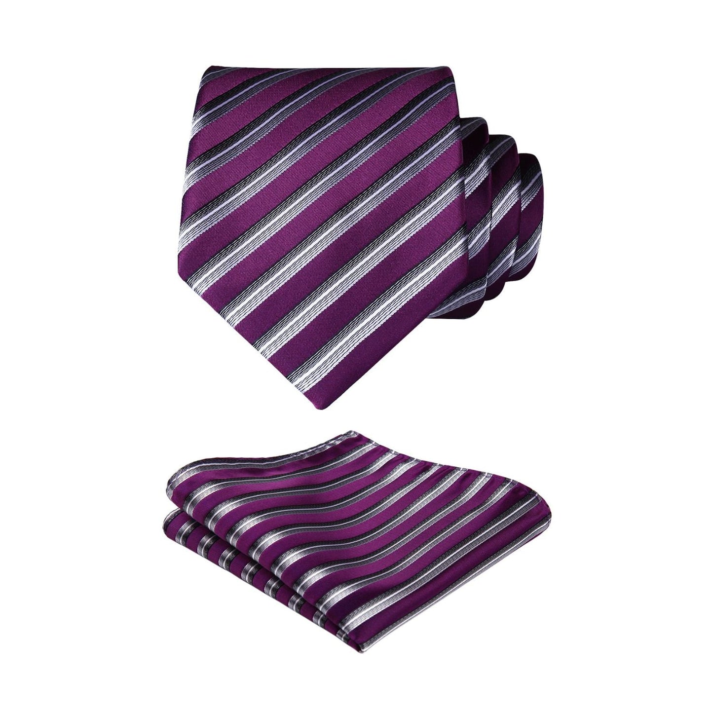 Hisdern Purple Silver Striped Business Tie Set