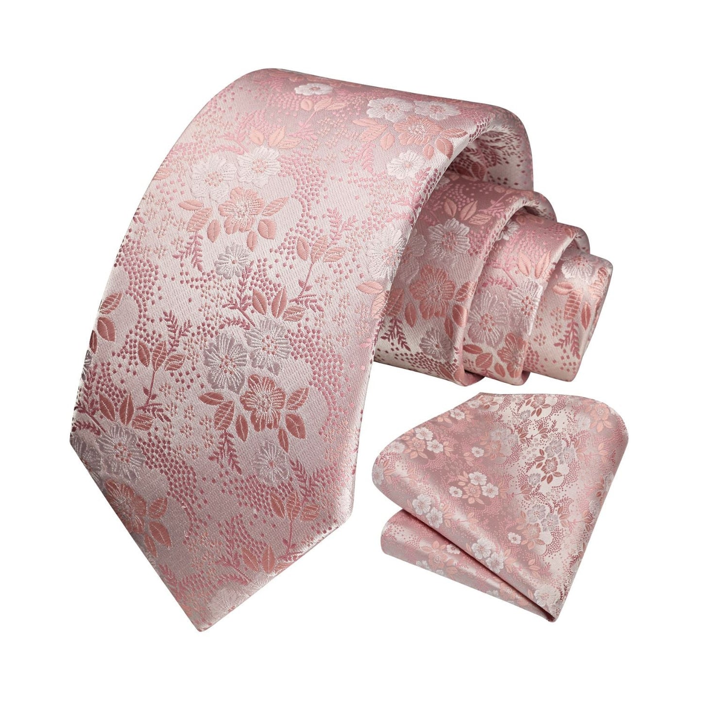 Hisdern Pink Floral Tie & Handkerchief Set - X-Flower Design