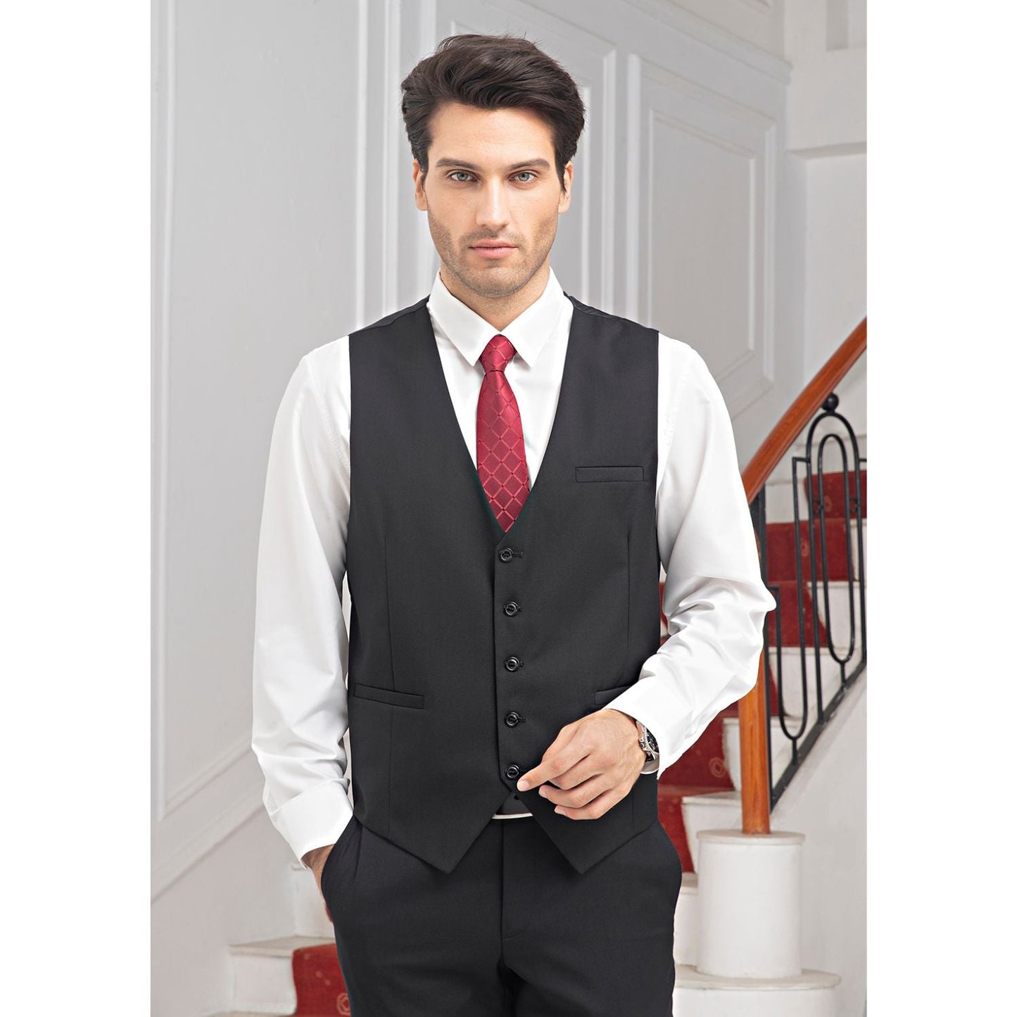 Hisdern Black Satin Foraml Vest - Formal Office Wear