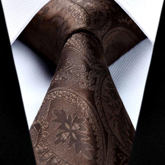 Hisdern Cocoa Brown Paisley Tie Set For Formal Wear