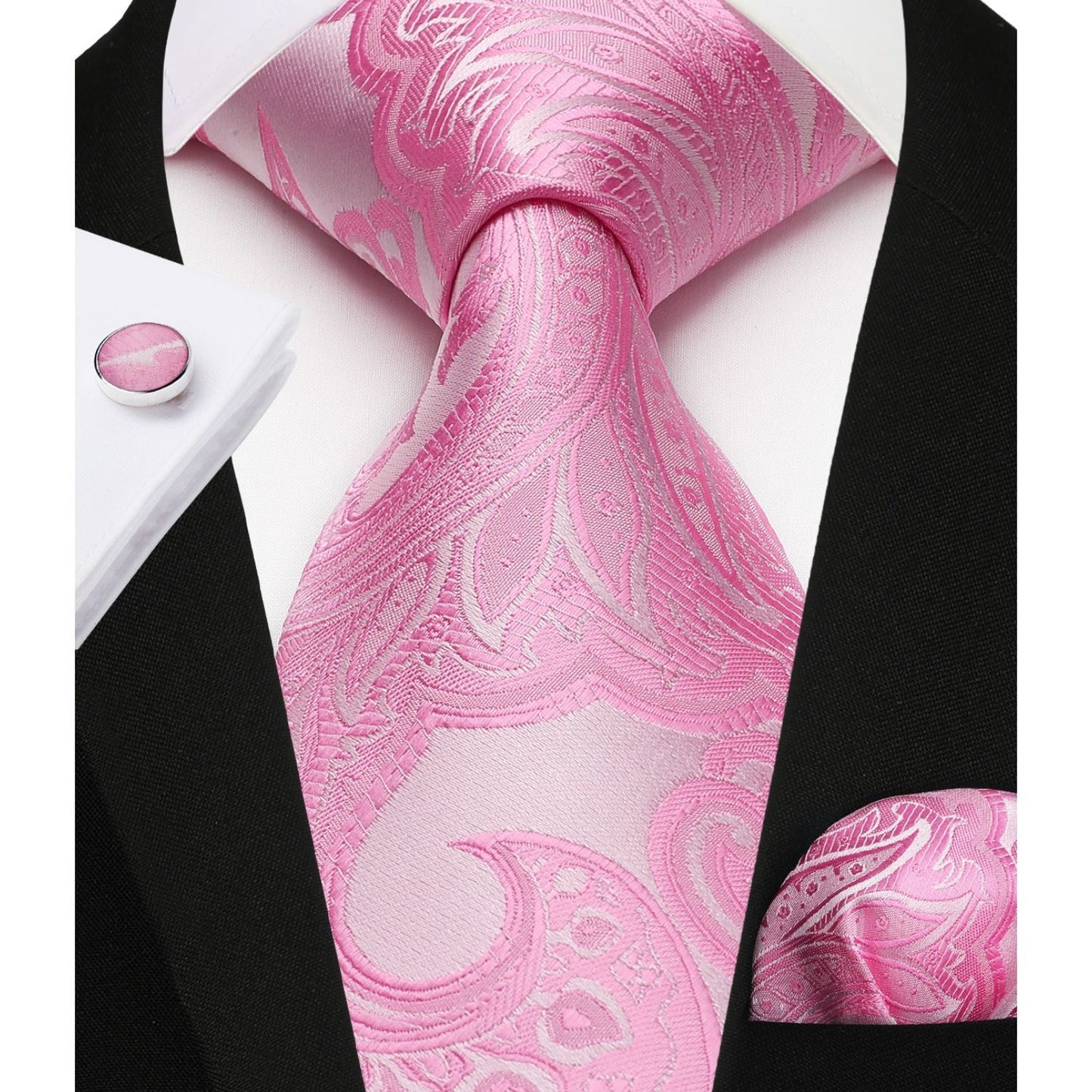 Hisdern Men's Pink Paisley Vest Tie Set For Weddings