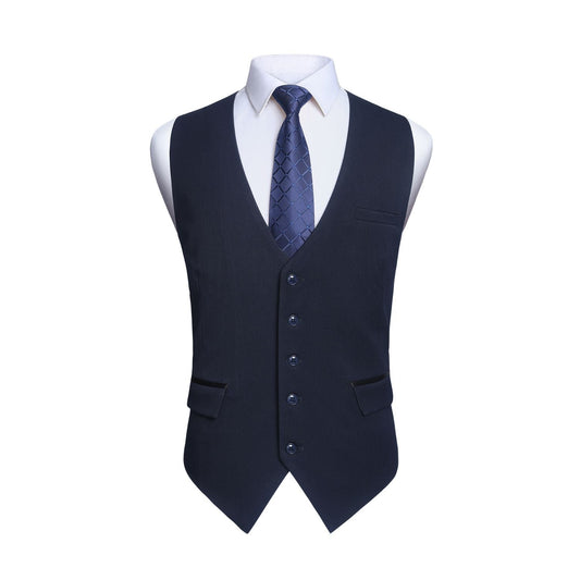 Hisdern Men's Navy Blue Satin Suit Vest Formal Wear