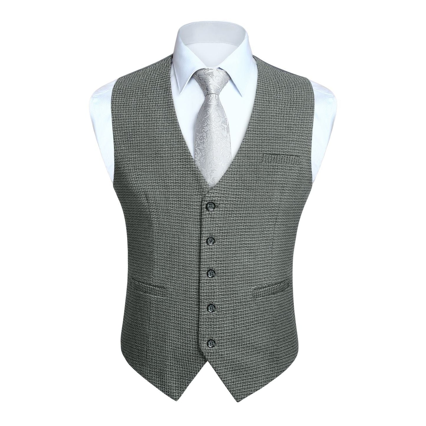 Hisdern Men's Grey Plaid Wedding Vest For Skinny Guys
