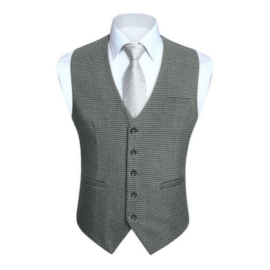 Hisdern Men's Grey Plaid Wedding Vest For Skinny Guys