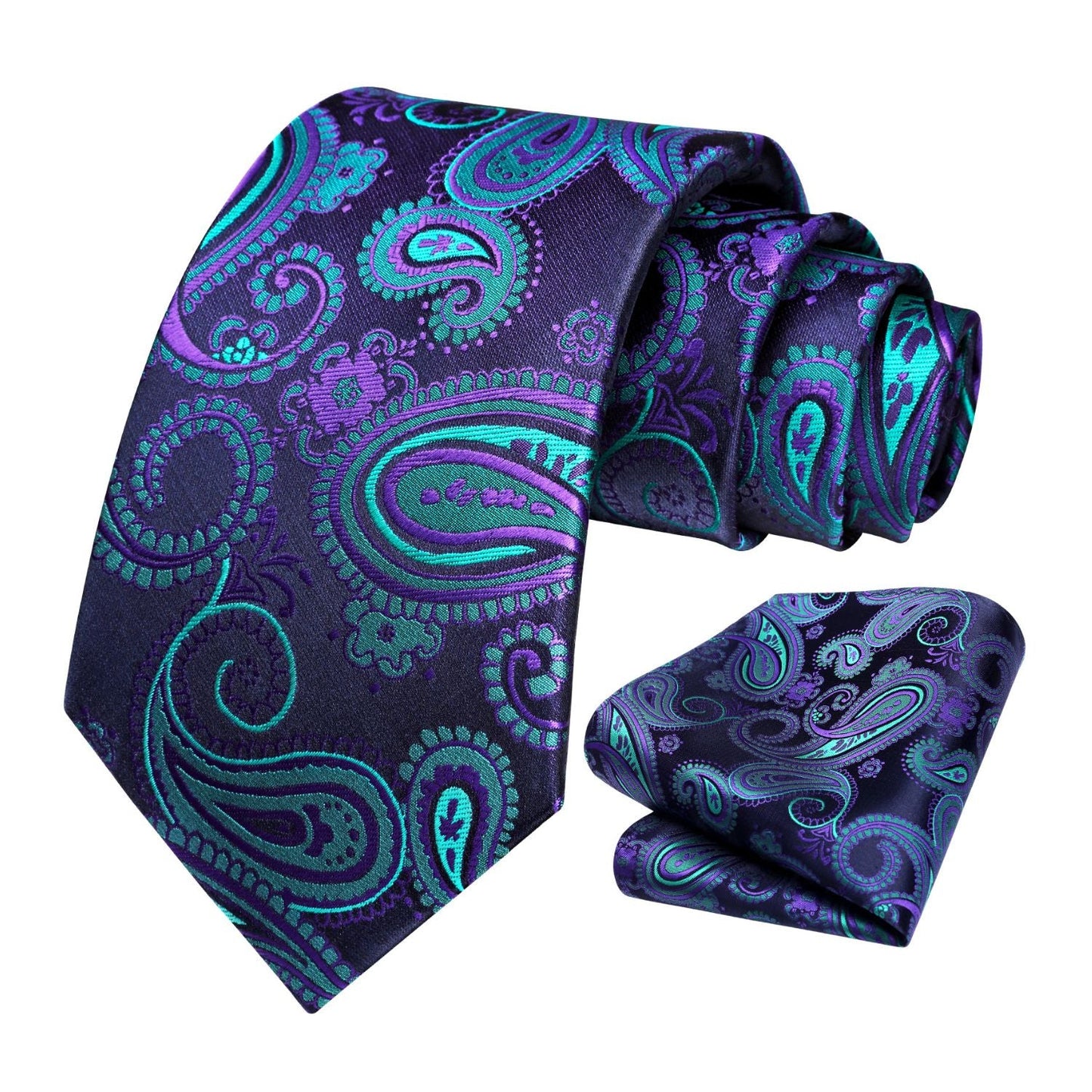 Hisdern Navy Green Purple Paisley Tie Set For Groomsmen