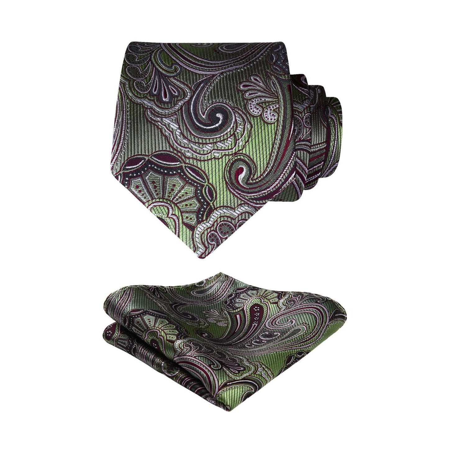 Hisdern Olive Green Burgundy Paisley Tie Set For Groomsmen
