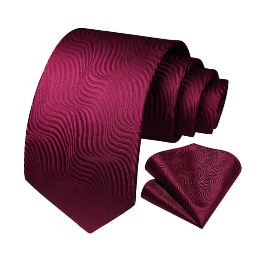 Hisdern Burgundy Striped Wedding Tie Set
