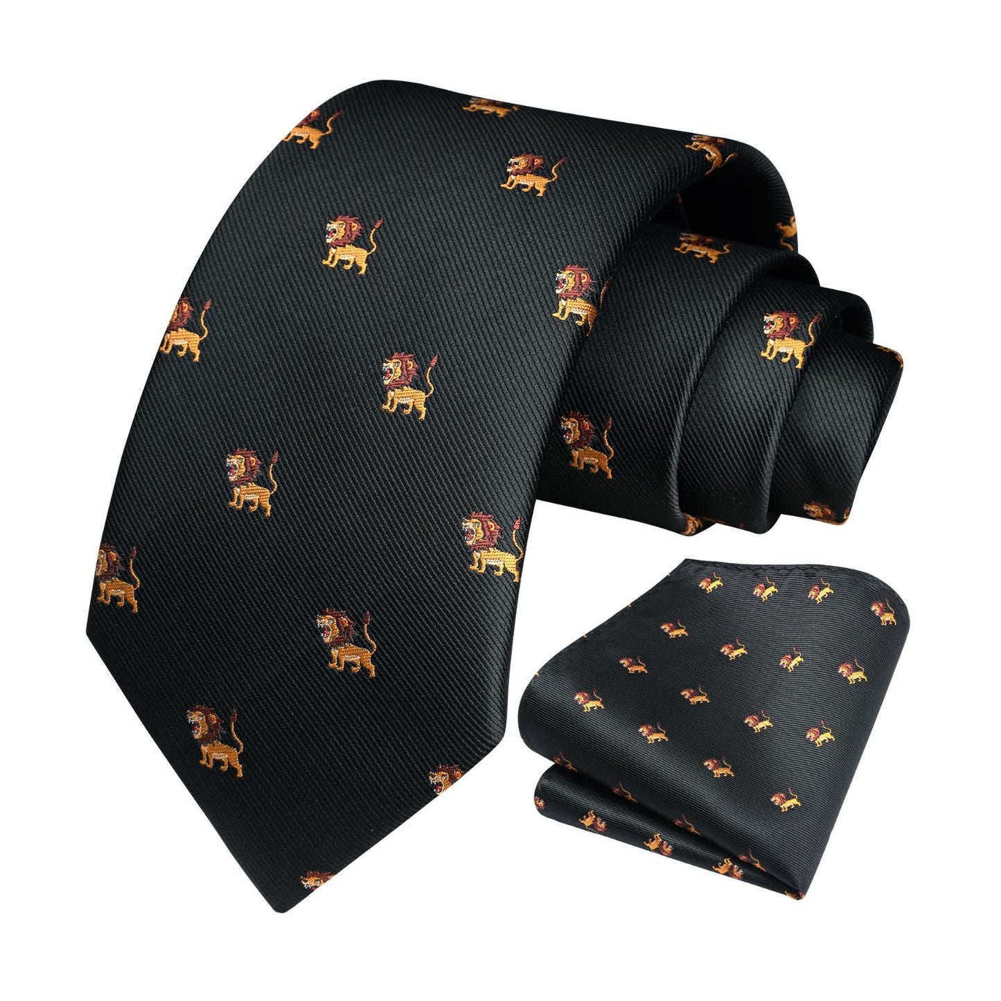 Hisdern Black Lion Cute Pattern Tie Set