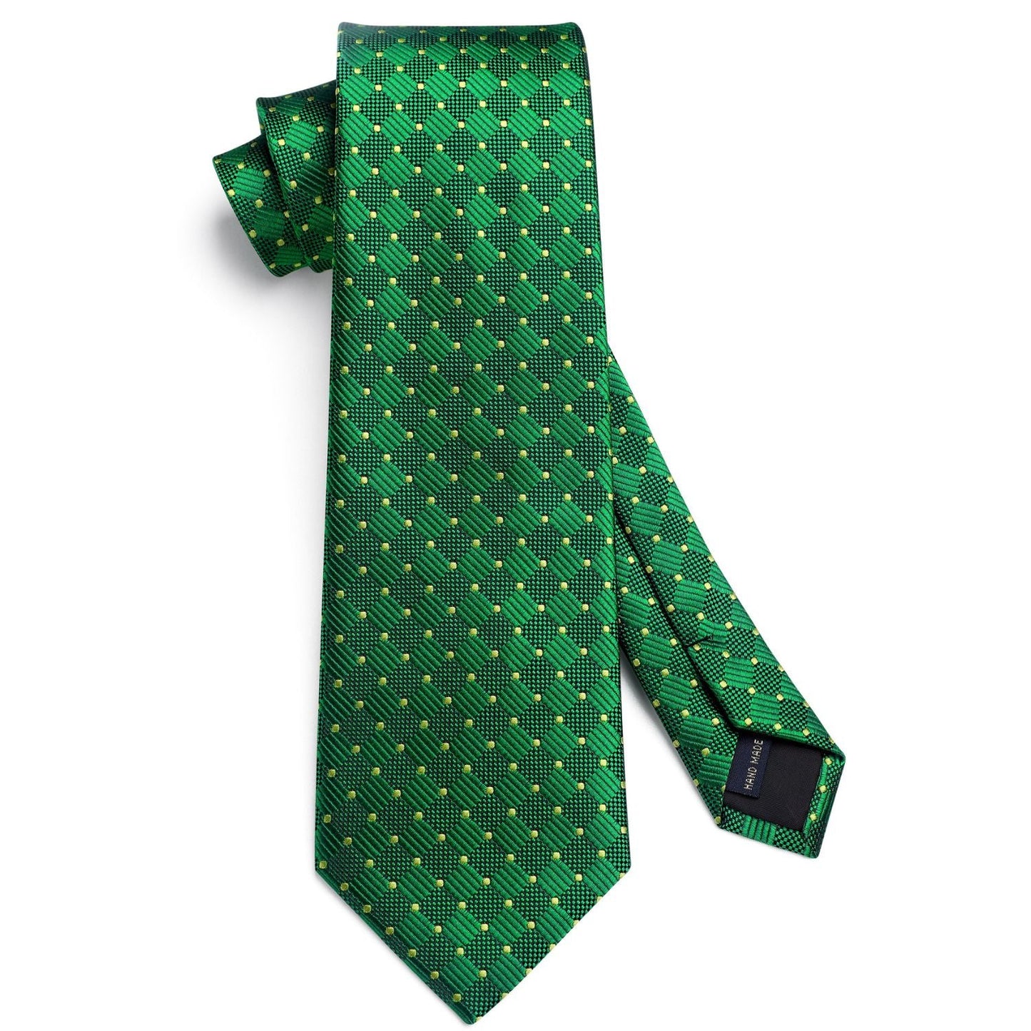 Hisdern Emerald Green Plaid Pocket Square With Matching Tie