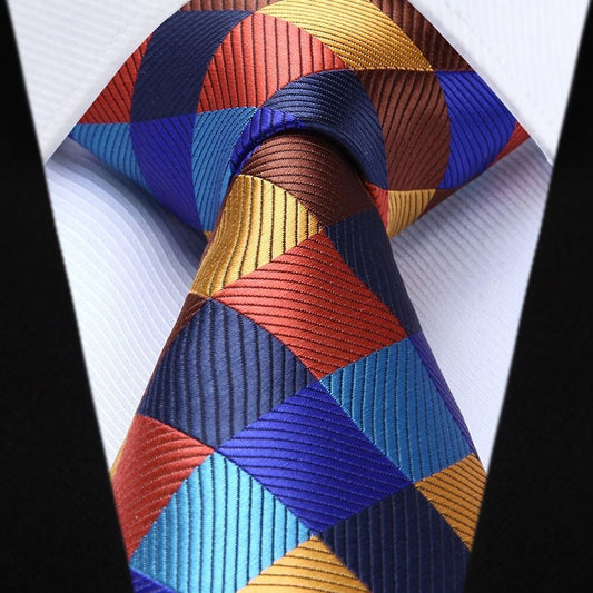 Hisdern Orange Blue Brown Plaid Wedding Accessories Set