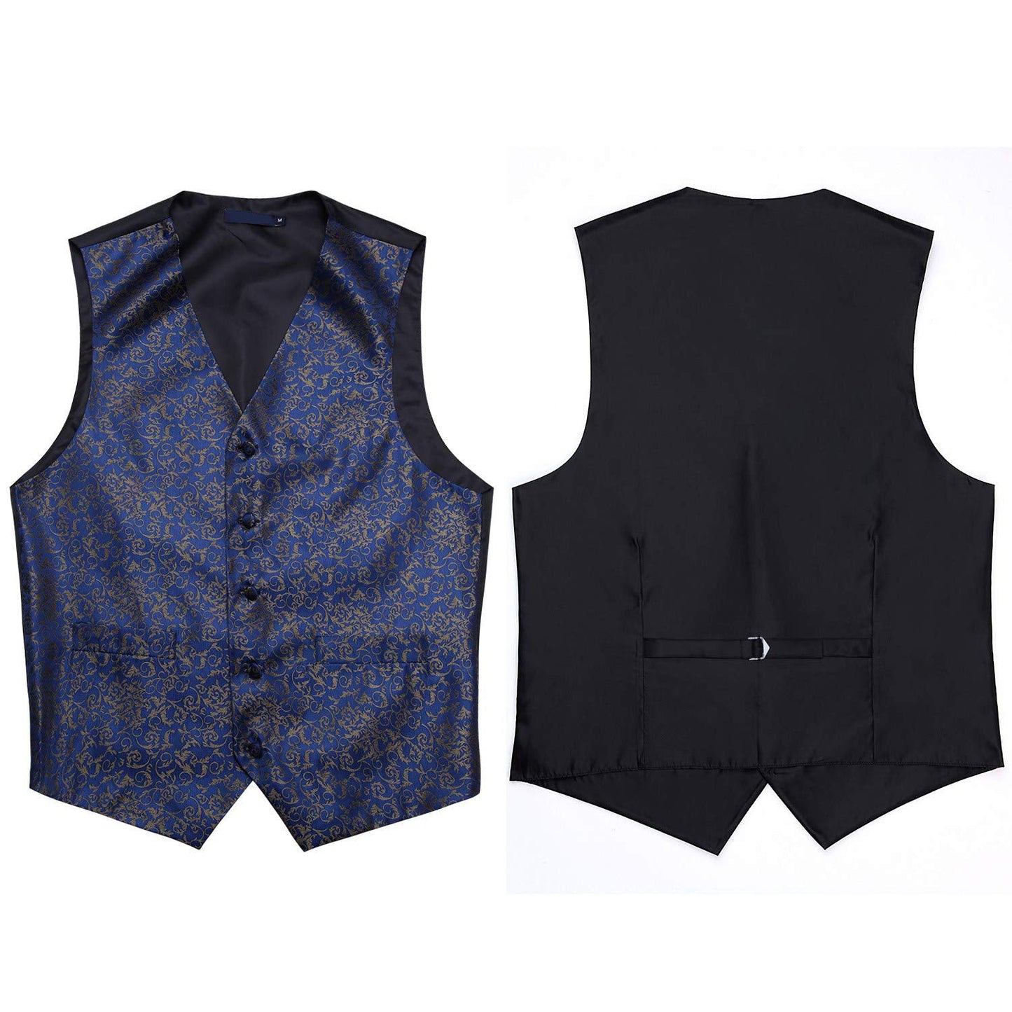 Hisdern Men's Navy Blue Brown Paisley Vest Tie Set For Weddings Anniversary