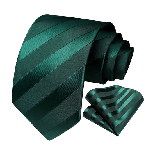 Hisdern Green Striped Business Tie Set