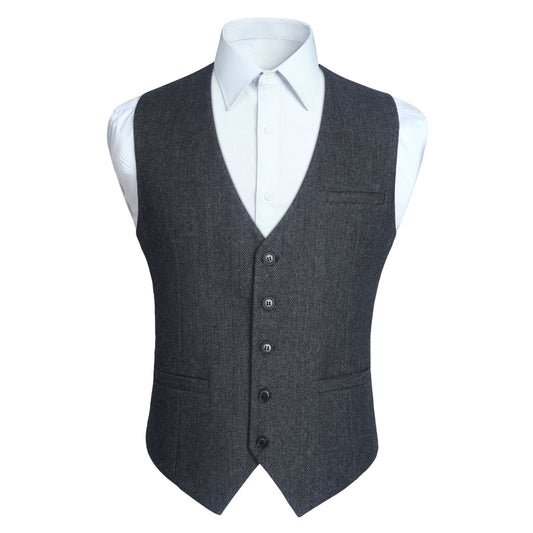 Hisdern Men's Charcoal Wool Blend Suit Vest Formal Wear