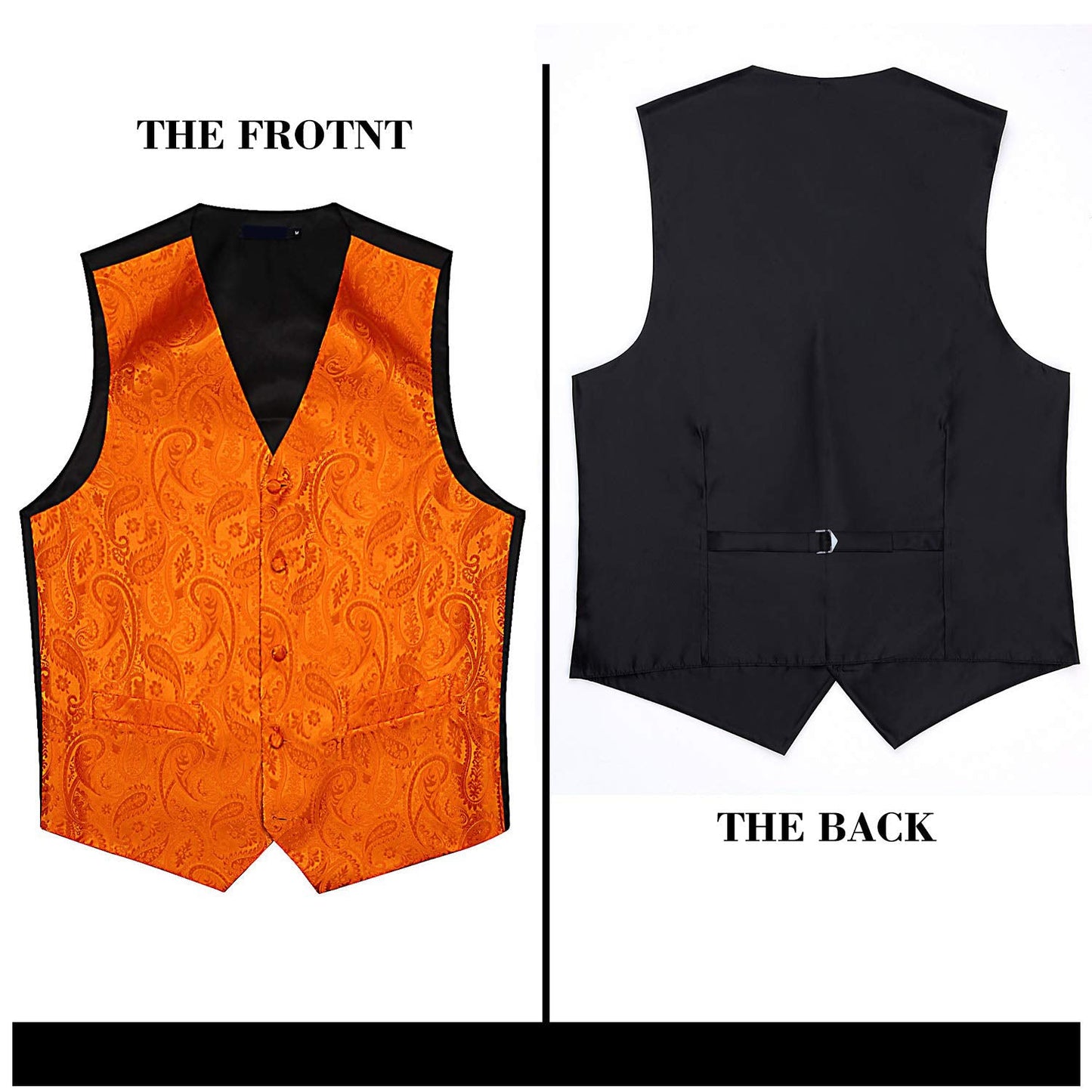 Hisdern Men's Orange Paisley Vest Tie Set For Weddings