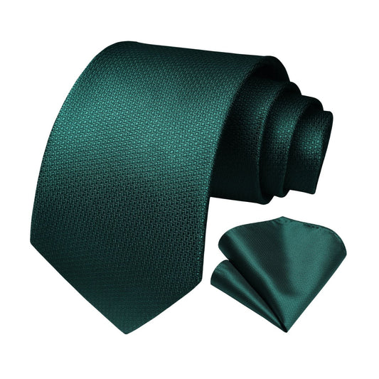 Hisdern Green Plaid Pocket Square With Matching Tie